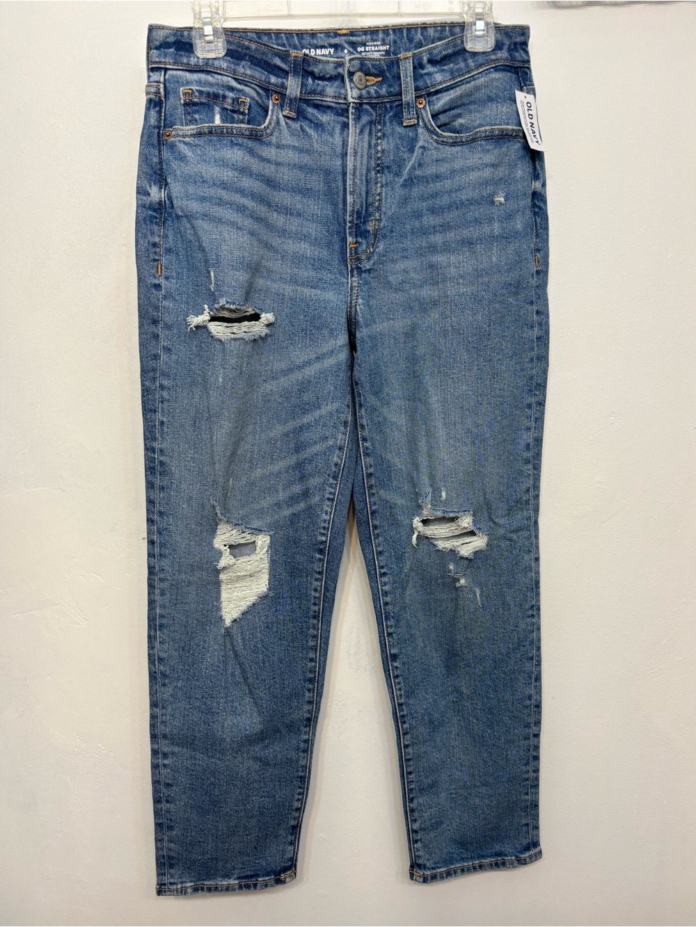 Old Navy Blue OG Straight High Rise Distressed Denim Jeans Womens Size 6 NWT